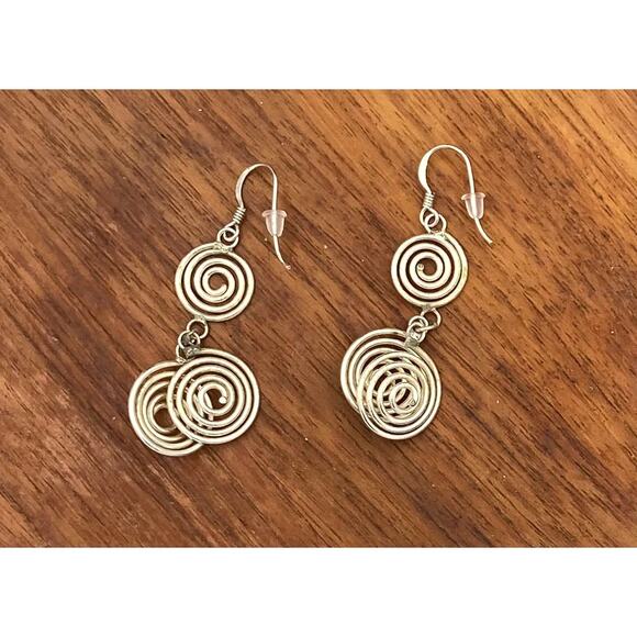 Sterling Silver Spiral Dangle Wire Earrings - Picture 7 of 11